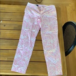 Pink and white Paisley crop pants- size 4